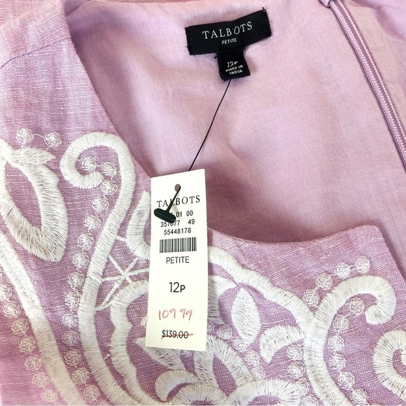 Talbots Lavender Linen Embroidered Shift Dress Size 12P - Picture 6 of 8